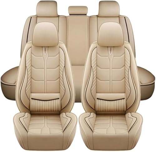 JXTTJ Auto Sitzbezüge Set für VW Tiguan Touareg Touran Atlas Golf Caravelle Sharan Variant, 5 Sitzer Schonbezüge Sitzschoner Vorne Hinten Wasserdicht Sitzauflage Accessories,E Beige von JXTTJ
