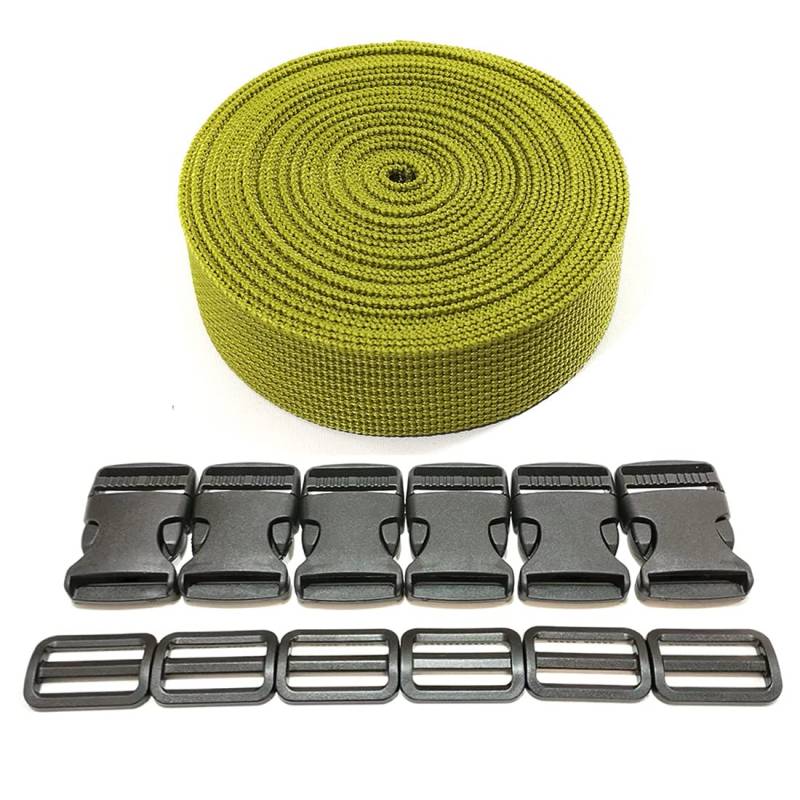 JYC CREATIVE Rucksackband 3 Meter x 38 mm + 12 Kunststoffschnallen, Nylonband mit Druckknöpfen, Rucksackgurt, Gepäckgurt, Koffergurt, (38 mm, Grün 261), 3M-3050 von JYC CREATIVE