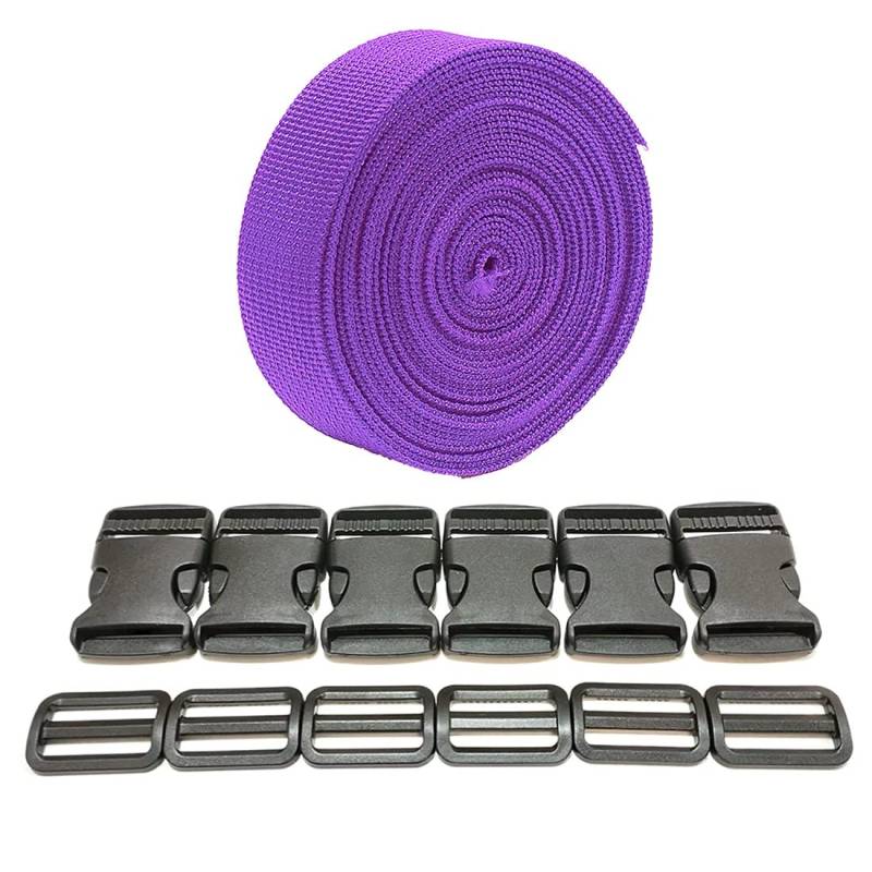 JYC CREATIVE Rucksackband 3 Meter x 38 mm + 12 Kunststoffschnallen, Nylonband mit Druckknöpfen, Rucksackgurt, Gepäckgurt, Koffergurt, (38 mm, Lila 170) von JYC CREATIVE