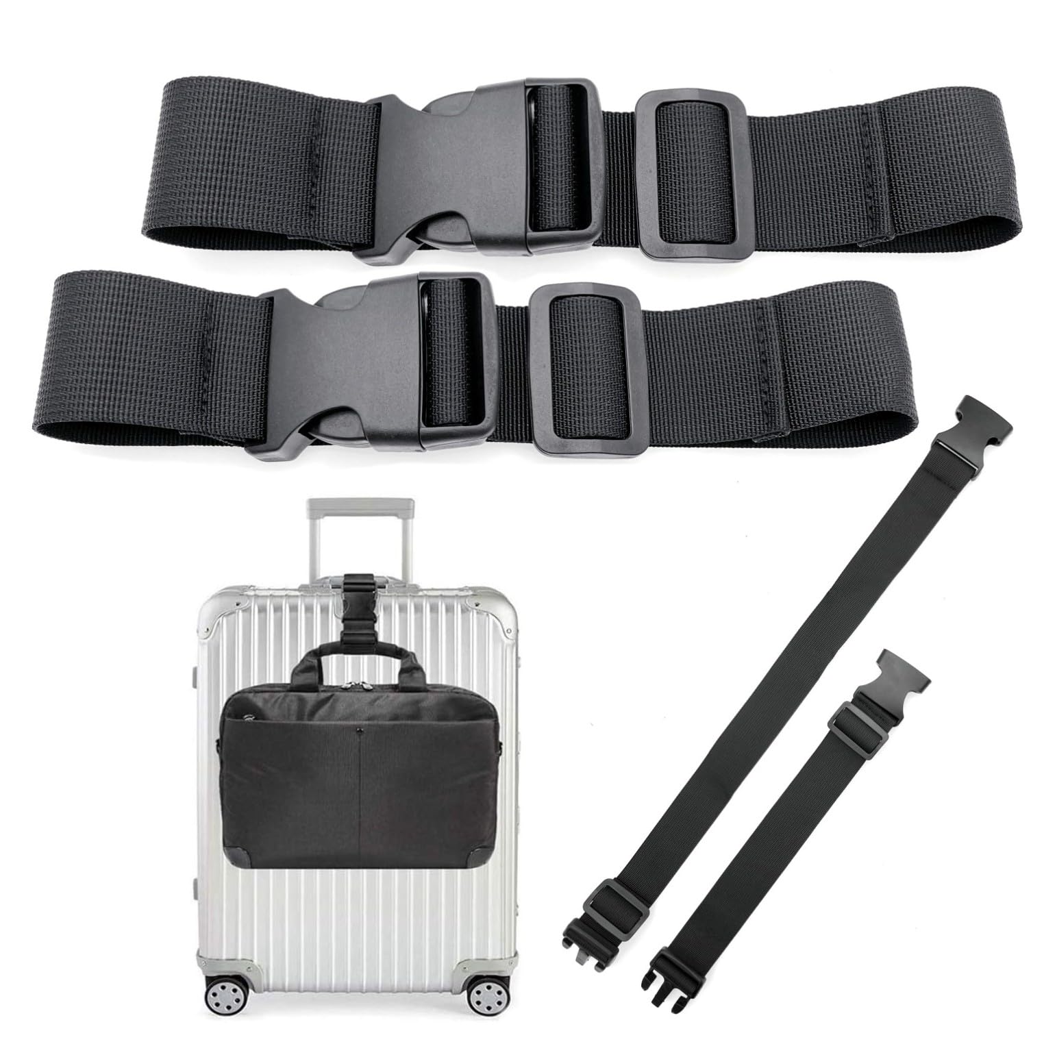 JZK 2 x 30–50 cm kurzer Gepäckgurt für Koffer zum Hinzufügen einer Tasche, Gepäckbefestigungsgurt für zwei Koffer, Gepäckverbindergurte, Schnellverschluss-Schnallenriemen, Nylon-Packgurte von JZK