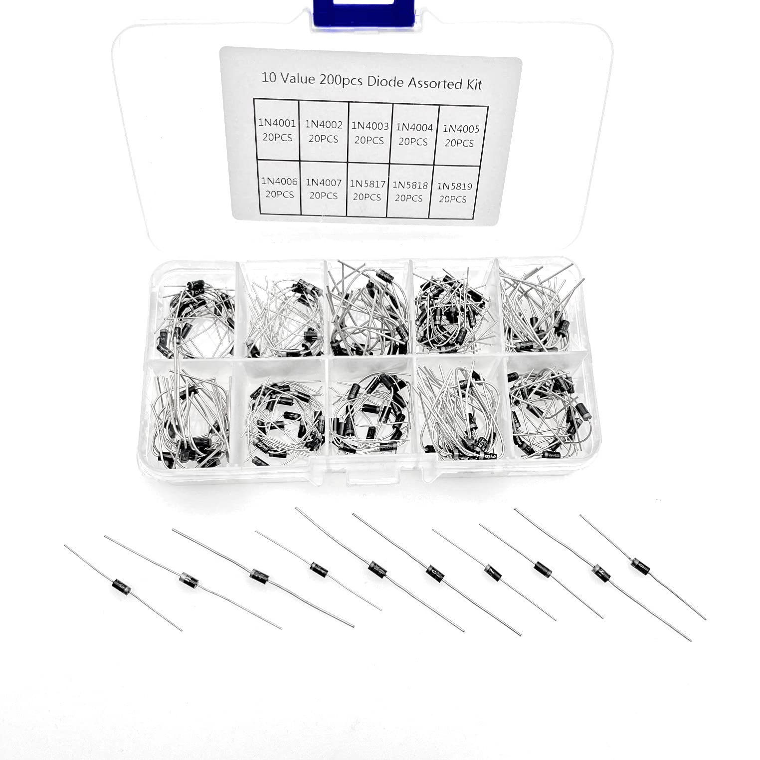 JZK 200 Stück Gleichrichterdioden und Schottky-Dioden-Kit 10 Werte 1N4001 1N4002 1N4003 1N4004 1N4005 1N4006 1N4007 1N5817 1N5818 1N5819 Dioden-Sortiment-Kit JZK 200 Stück Gleichrichterdioden und Schottky-Dioden-Kit 10 Werte 1N4001 1N4002 1N4003 1N4004 1N4005 1N4006 1N4007 1N5817 1N5818 1N5819 Dioden-Sortiment-Kit von JZK