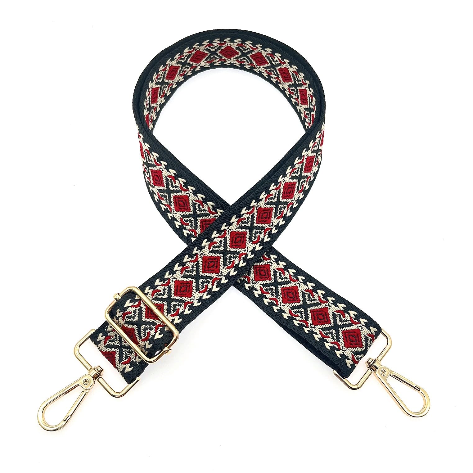 JZK Böhmischer-Stil Schwarz-Rot Stoff Verstellbarer Schultergurt für Taschen breit Schulterriemen umhängetasche breiter Schultertaschengurt taschengurt zum wechseln mit Clips für Handtasche JZK Böhmischer-Stil Schwarz-Rot Stoff Verstellbarer Schultergurt für Taschen breit Schulterriemen umhängetasche breiter Schultertaschengurt taschengurt zum wechseln mit Clips für Handtasche von JZK
