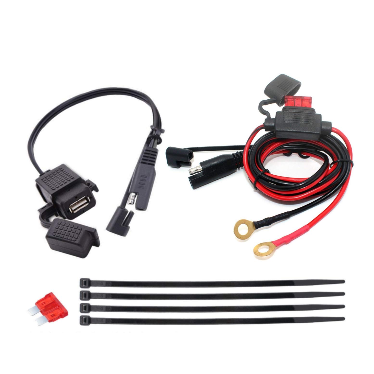 JZK SAE zu USB Kabeladapter SAE Schnellkupplung 2.1A wasserdichter USB-Anschluss mit Inline-Sicherung, Buchsenkabel 12V-24V für Motorrad Mobiltelefon Tablette GPS von JZK