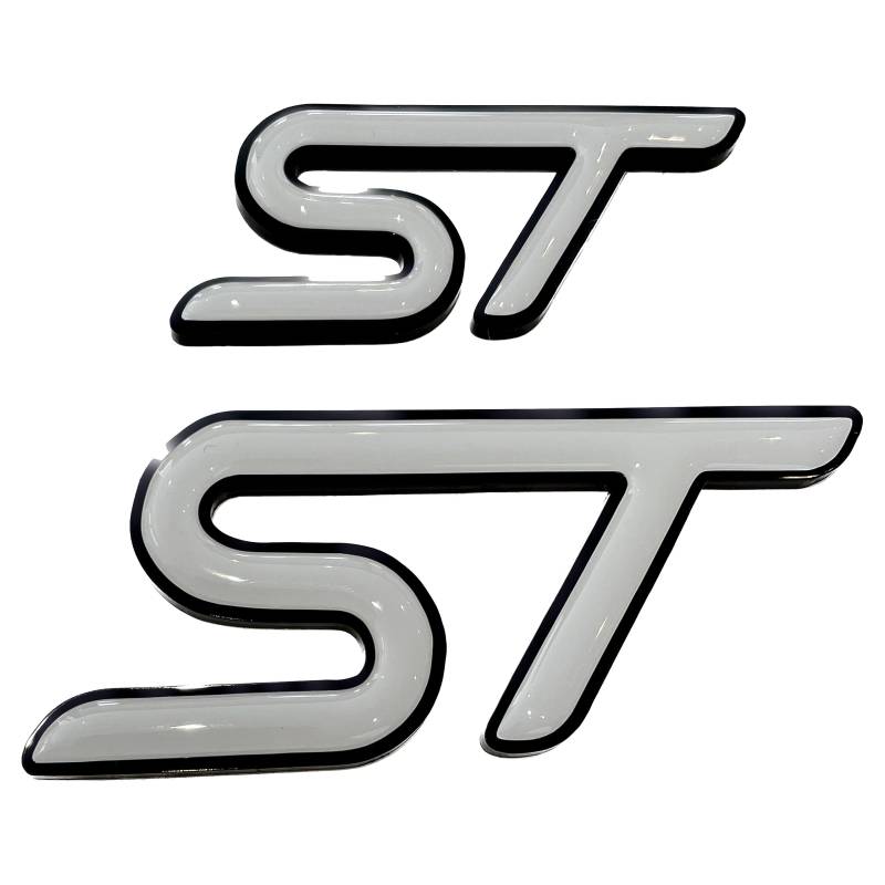 ST 3D Gel-Embleme inklusive Acryluntergrund in Wunschfarbe, passend für Ford Focus Fiesta Puma ST (Untergrund Schwarz, Oberfläche Ultimate Green) von Jackplott
