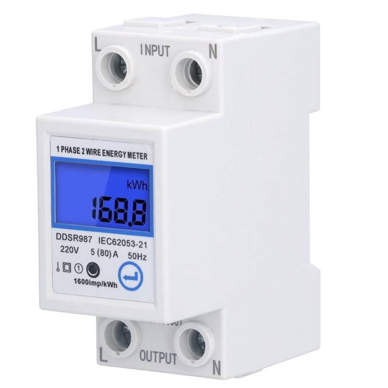 Digitaler Stromzähler, LCD Digitaler Stromzähler Einphasen DIN Schieneninstallation Elektrischer Verbrauchsmonitor KWh Zähler 5 (80) A mit Hintergrundbeleuchtetes Display von Jadeshay