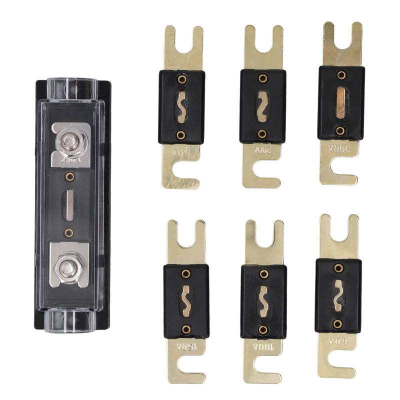 Auto-Audio-Sicherung Und Halter, 250 A, 48 V, Sicherungshalter, Vergoldete Oberfläche, Transparente Abdeckung, 250 A Inline-Sicherungshalter Für Auto, Wohnmobil von Jadeshay