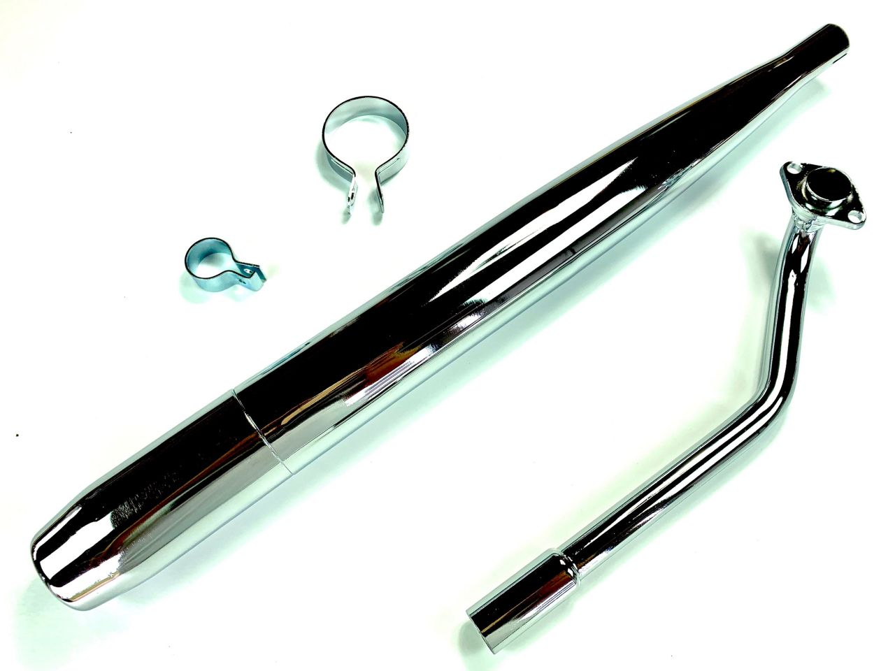 SET Auspuff chrom und 22mm Krümmer rechts P2 Flansch mit 2 Schellen für Hercu... SET Auspuff chrom und 22mm Krümmer rechts P2 Flansch mit 2 Schellen für Hercu... von Jamarcol