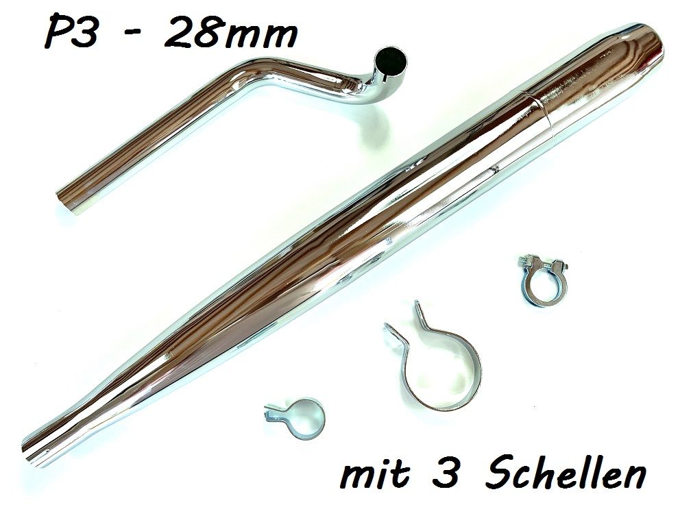 SET Auspuff chrom und 28mm Krümmer P3 Steck kurz mit Schellen für Hercules Pr... SET Auspuff chrom und 28mm Krümmer P3 Steck kurz mit Schellen für Hercules Pr... von Jamarcol