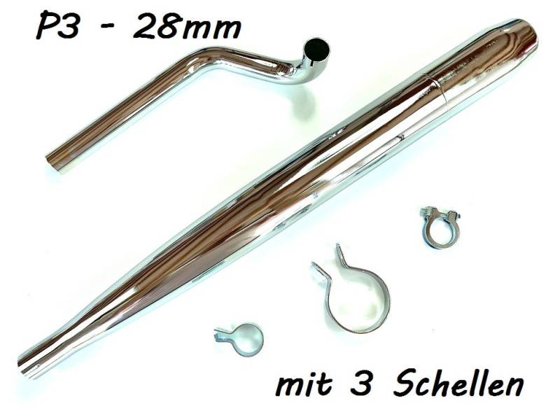 SET Auspuff chrom und 28mm Krümmer P3 Steck kurz mit Schellen für Hercules Pr... von Jamarcol