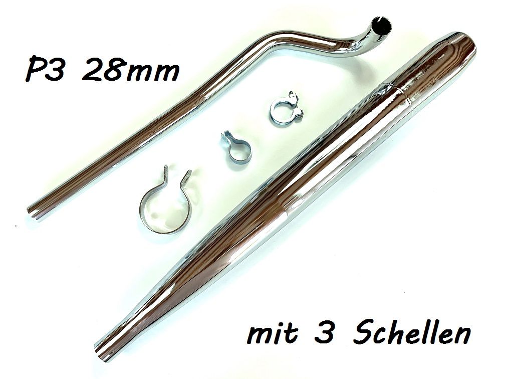SET Auspuff chrom und 28mm Krümmer P3 Steck lang mit 3 Schellen für Hercules ... SET Auspuff chrom und 28mm Krümmer P3 Steck lang mit 3 Schellen für Hercules ... von Jamarcol