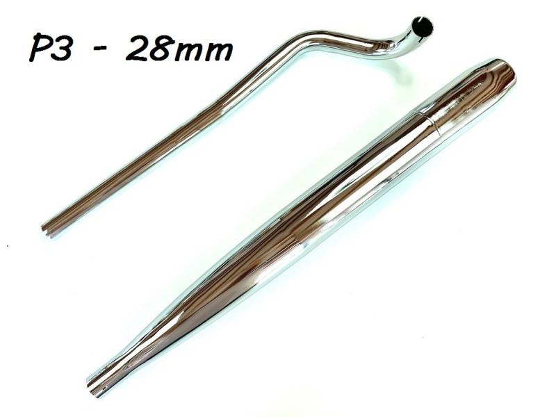 SET Auspuff chrom und 28mm Krümmer P3 Steck lang ohne Schellen für Hercules P... von Jamarcol