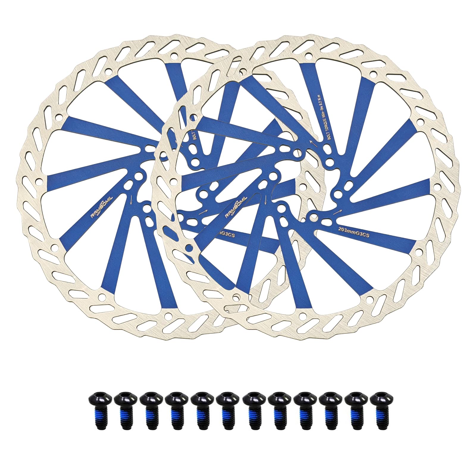 Jane Eyre 203mm Fahrrad Bremsscheibe 2 Stück Scheibenbremse Fahrrad rotor mit 12 Schrauben passend für die meisten Fahrräder, Rennräder, Mountainbikes BMX MTB(Blau 203mm) von Jane Eyre