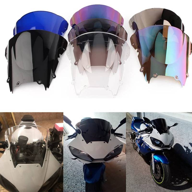 Motorrad Double Bubble Windabweiser Windschutzscheibe Windschutzscheibe Für Yamaha YZF R6 600 1998 1999 2000 2001 2002 (Transparent) von JaneShop