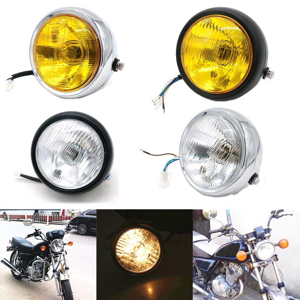 Motorrad Frontscheinwerfer Refit Retro Halogen Universal Fit Für Harley Chopper Bobber Custom Cruiser CG125 GN125 CB CL (Chrom transparente Linse) von Lupsty