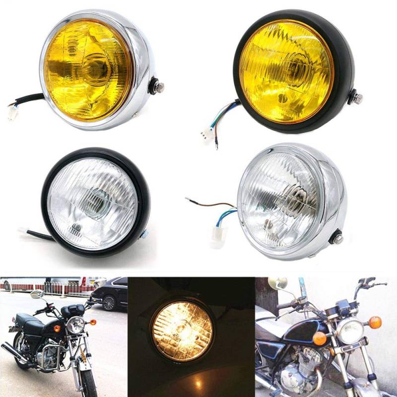 Motorrad Frontscheinwerfer Refit Retro Halogen Universal Fit Für Harley Chopper Bobber Custom Cruiser CG125 GN125 CB CL (Chrom transparente Linse) von Lupsty