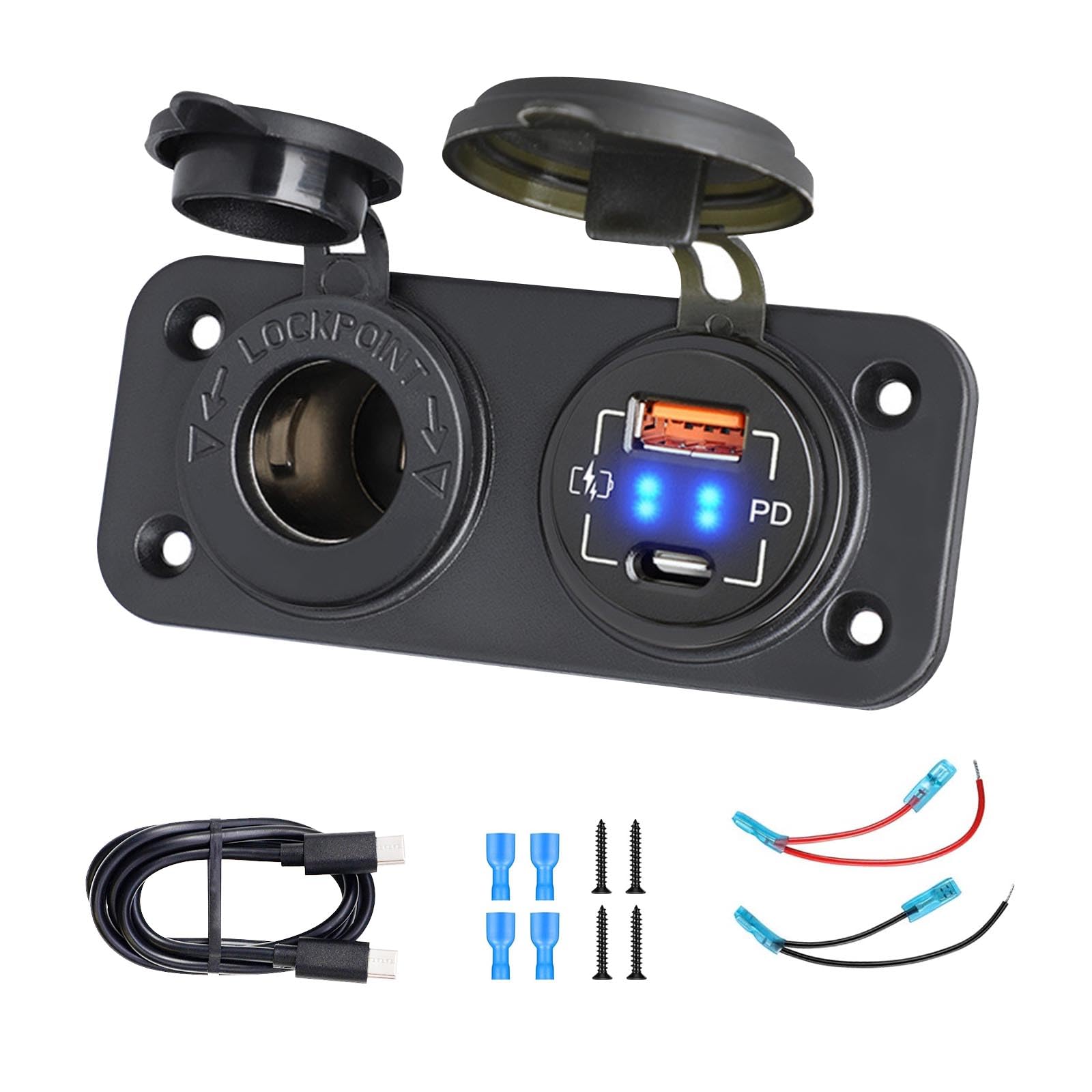 JaneYi 12V Steckdose USB und Zigarettenanzünder Panel PD&QC3.0 USB-A Typ-C 48W KFZ Ladegerät Wasserdicht Schnellladeadapter Mit Dual Type-C Ladekabel für Auto Motorrad Camper Wohnmobile JaneYi 12V Steckdose USB und Zigarettenanzünder Panel PD&QC3.0 USB-A Typ-C 48W KFZ Ladegerät Wasserdicht Schnellladeadapter Mit Dual Type-C Ladekabel für Auto Motorrad Camper Wohnmobile von JaneYi