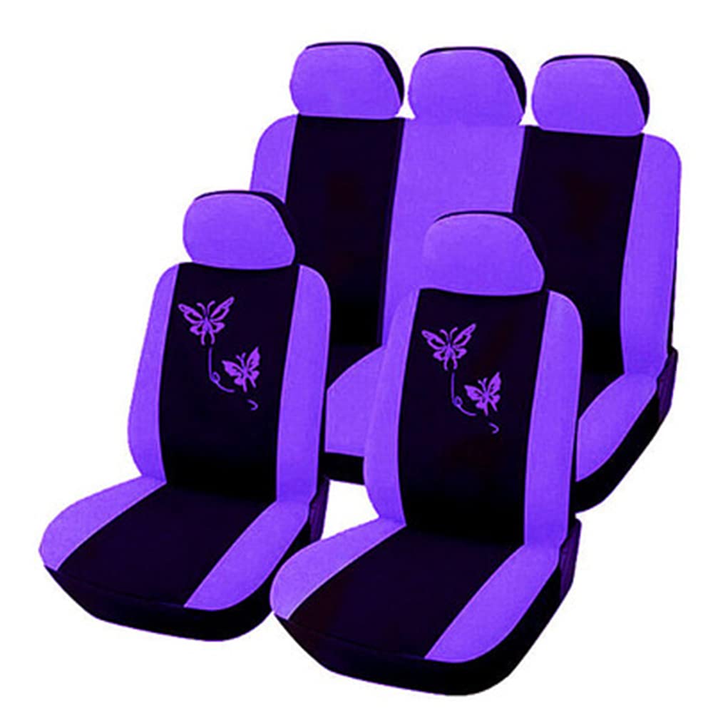 Autositzbezüge,Autositzschoner Handgemachte Stickerei autositz Abdeckung atmungsaktive waschbare Passe meiste Automobil(5seats-E-Purple) von Janmobrian