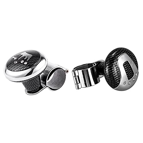 Lenkradknauf,Lenkknauf 2 Stück Metallkunststoffgriff Lenkrad Spinner Knopf for Auto LKW, Kohlefasermuster & Prüfmuster von Janmobrian