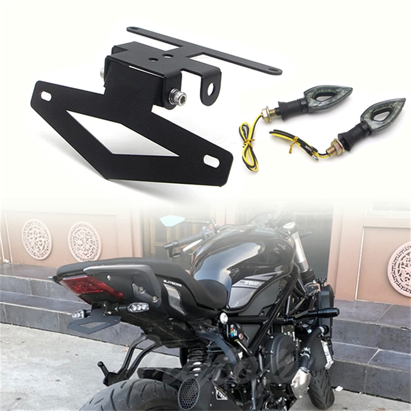 Motorrad Kennzeichenhalter Motorrad Heckklappennummernschild Schwanz Feld-Halter Halter Folding Short-Endstück Fit Verwendung Für Benelli 502C 752S Modified Motorrad Nummernschildhalter(502C Set) von Janmobrian
