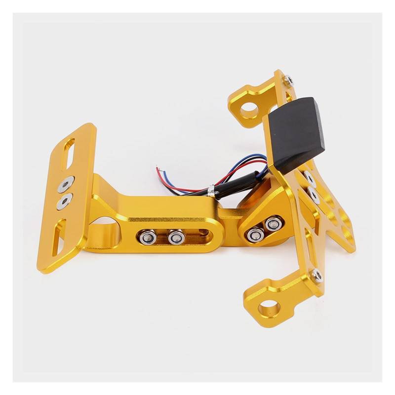 Motorrad Kennzeichenhalter Universal-CNC-Aluminium-Motorrad-hinterer Kennzeichenhalterhalter mit weißem Licht Motorrad Nummernschildhalter(Gold) von Janmobrian