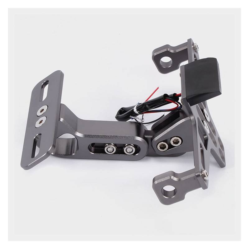 Motorrad Kennzeichenhalter Universal-CNC-Aluminium-Motorrad-hinterer Kennzeichenhalterhalter mit weißem Licht Motorrad Nummernschildhalter(Silver) von Janmobrian