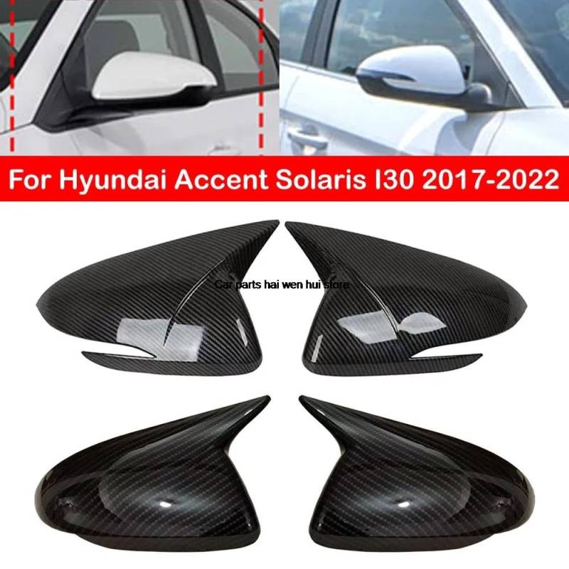 Spiegelkappen,Auto Rückspiegel Kappe Passend für Hyundai Accent Solaris I30 2017-2022 Auto Rückspiegel Seitenspiegel Abdeckung Aufkleber Flügelkappe Außentürgehäuse Verkleidung Kohlefaser(No Light Car von Janmobrian