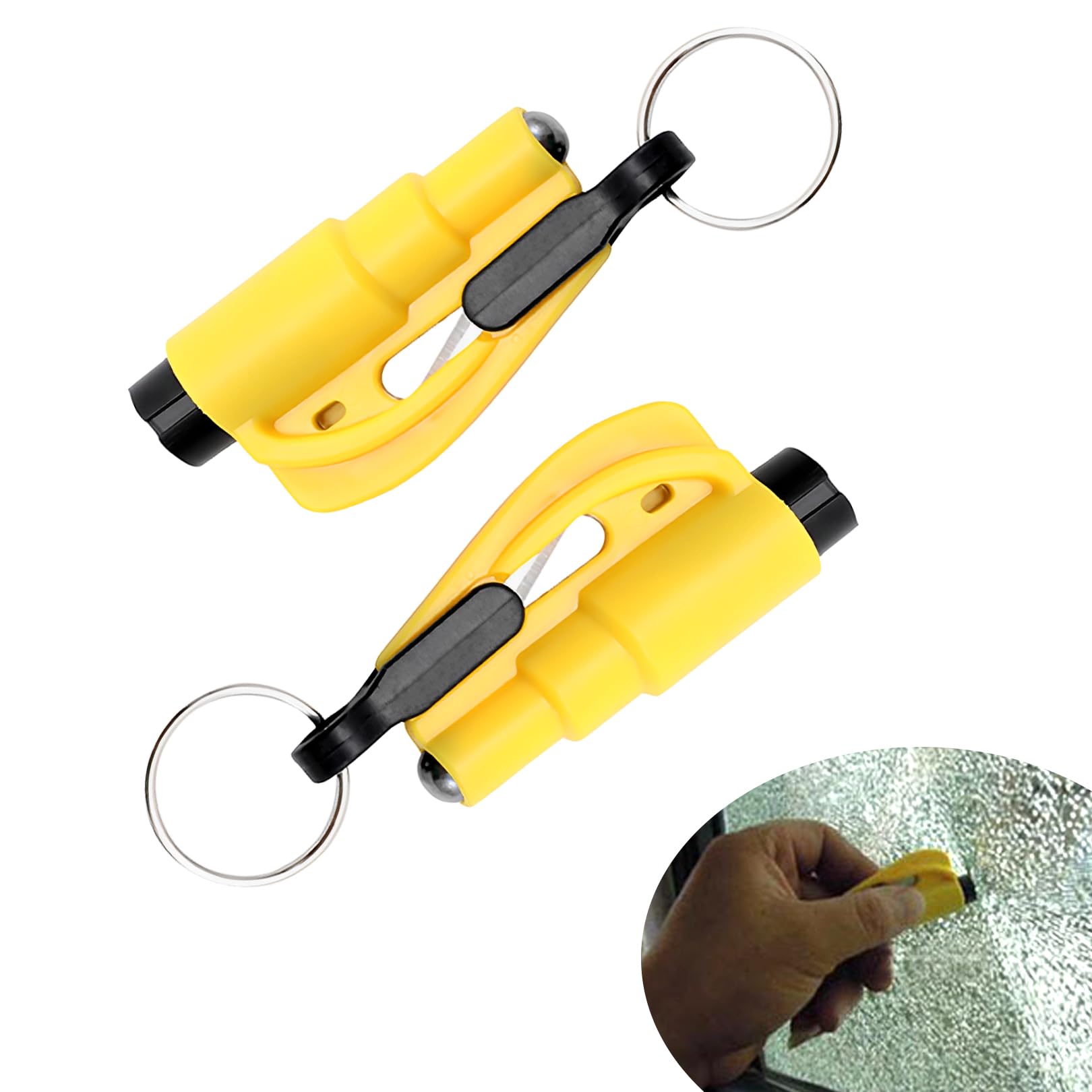 Jasminum 2 Stück Notfall-Schlüsselbund-Auto-Fluchtwerkzeug,Gelb Rettungswerkzeug,Kompakter Sicherheitshammer,zum Durchtrennen von Sicherheitsgurten und zum Zerschlagen von Seiten- und Heckscheiben. von Jasminum