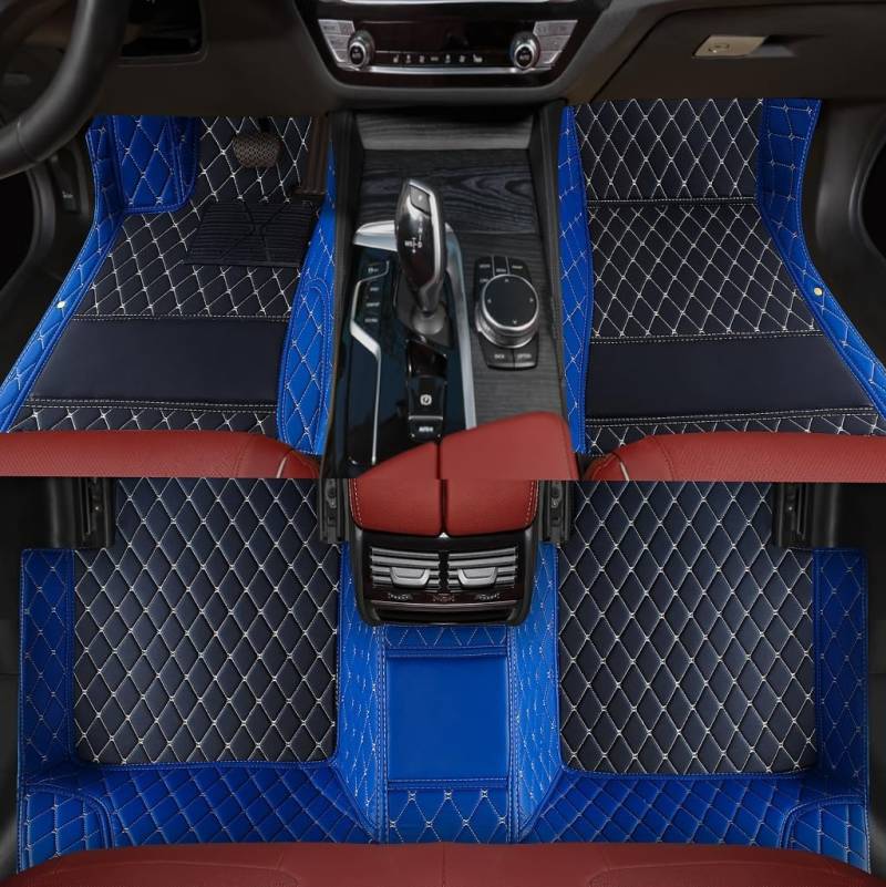 Anpassen Fussmatten Auto - Personalisierte 3D PU-Leder Allwetter Fußmatten, Wasserdicht & rutschfest, Kompatibel mit 99% AutoMarken Modellen (Blau+Schwarz Beige, Diamanten Zwei Farben) von Javonna
