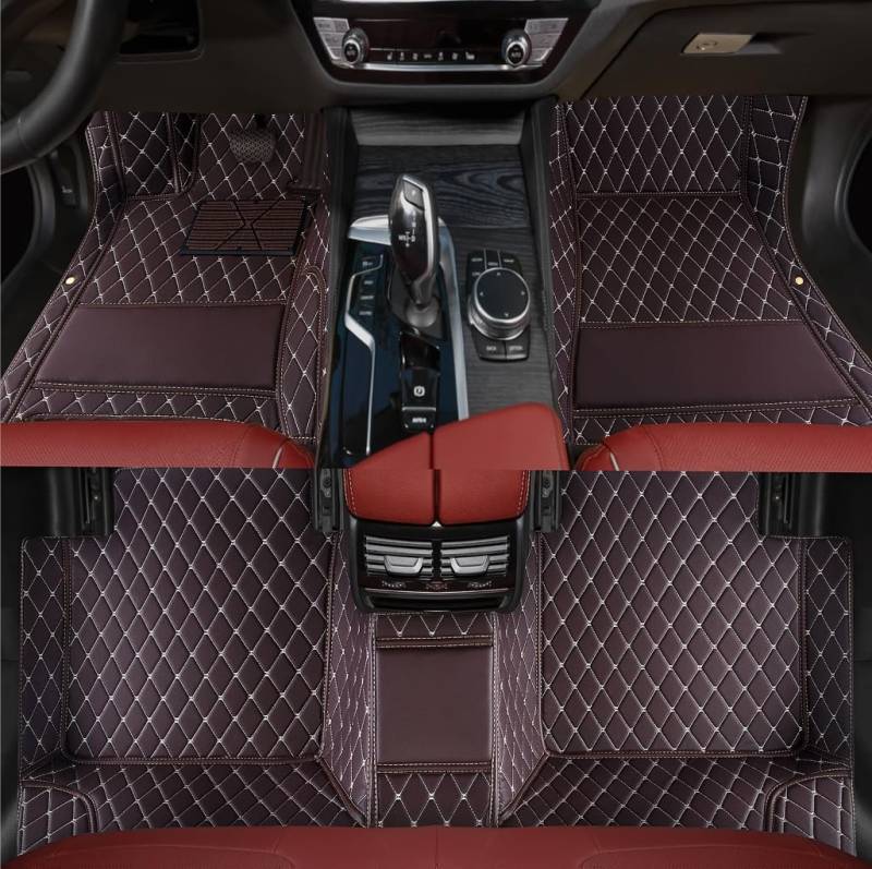 Anpassen Fussmatten Auto - Personalisierte 3D PU-Leder Allwetter Fußmatten, Wasserdicht & rutschfest, Kompatibel mit 99% AutoMarken Modellen (Braun, Diamant einfarbig) von Javonna