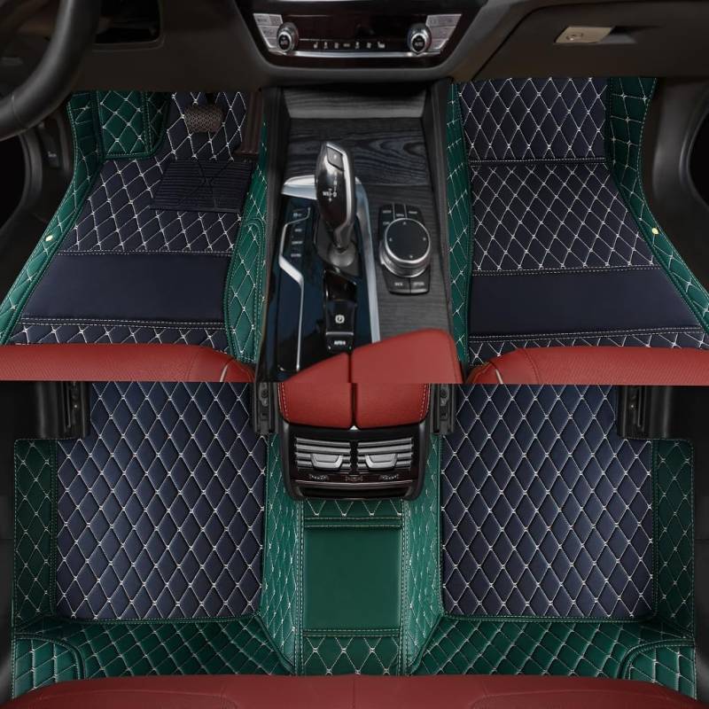 Anpassen Fussmatten Auto - Personalisierte 3D PU-Leder Allwetter Fußmatten, Wasserdicht & rutschfest, Kompatibel mit 99% AutoMarken Modellen (Grün+Schwarz Beige, Diamanten Zwei Farben) von Javonna