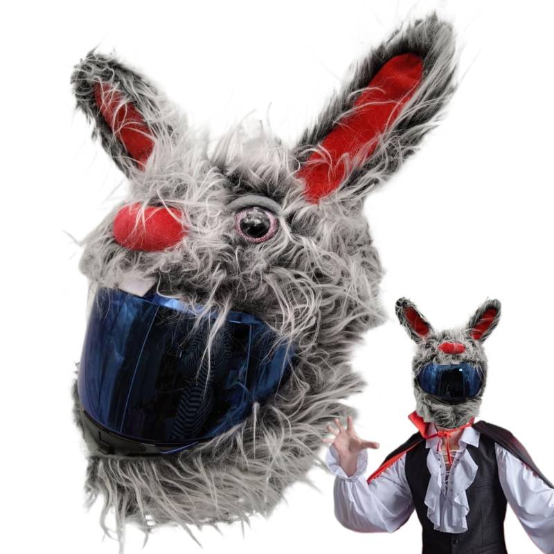 Motorradhelm Deckungen Halloween Rabbit Plüsch Helm Cover Motorrad mit Langen Ohren dekorativ lustiger süßer Cartoon No Blocking Vision Cover von Jcasbdn