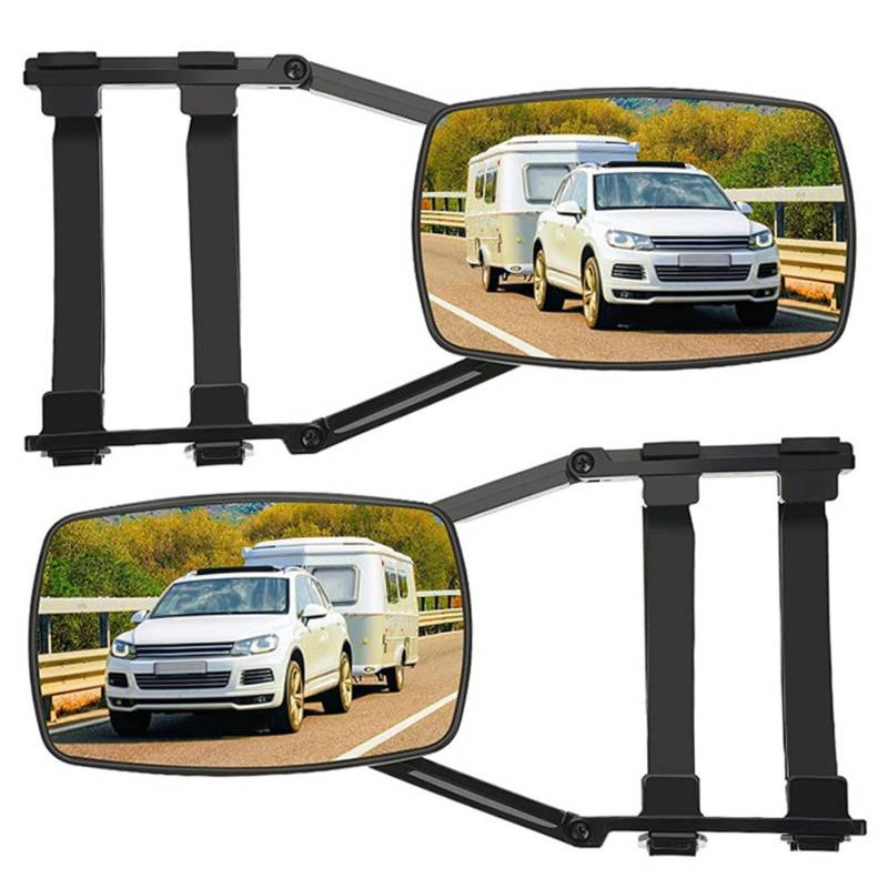 Schleppspiegel, 2pcs Rotatable Clip-On-Spiegel-Strecke zum Schleppen mit Krawattengurt, universelle modifizierte Spiegelverlängerungen für Anhänger, Wohnmobil, Auto von Jcasbdn