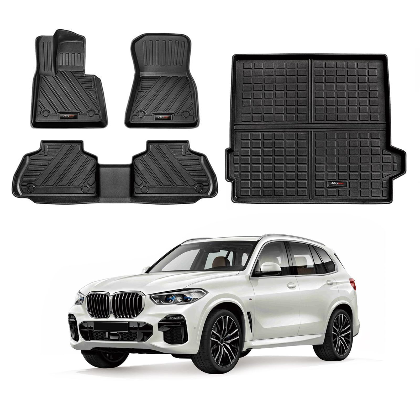Jdeymat Kompatibel mit BMW X5 (GO5) Allwetter-Fußmatten und Kofferraum-Laderaumwanne 2023 2022 2021 2020 2019 TPE-Gummi-Schutzmatte, schwarz (BMW x5 Fußmatten + Ladungsauskleidung) von Jdeymat