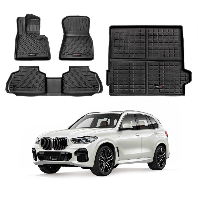 Jdeymat Kompatibel mit BMW X5 (GO5) Allwetter-Fußmatten und Kofferraum-Laderaumwanne 2023 2022 2021 2020 2019 TPE-Gummi-Schutzmatte, schwarz (BMW x5 Fußmatten + Ladungsauskleidung) von Jdeymat