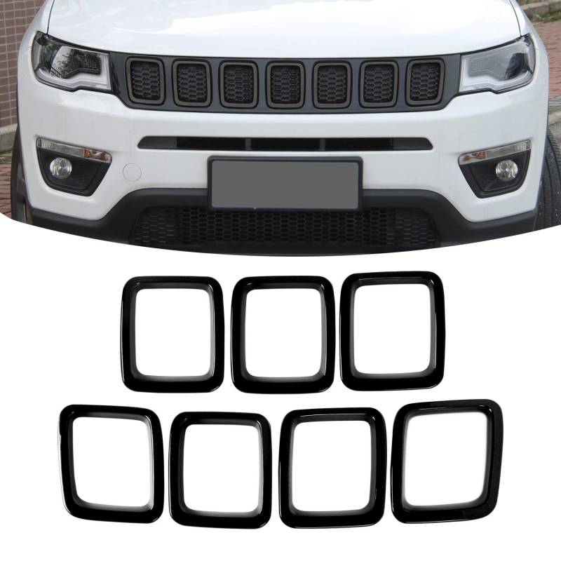JeCar Kühlergrill-Einsätze ABS Grill Abdeckung Außenzubehör für Jeep Compass MP 2017 2018 2019, Schwarz von JeCar