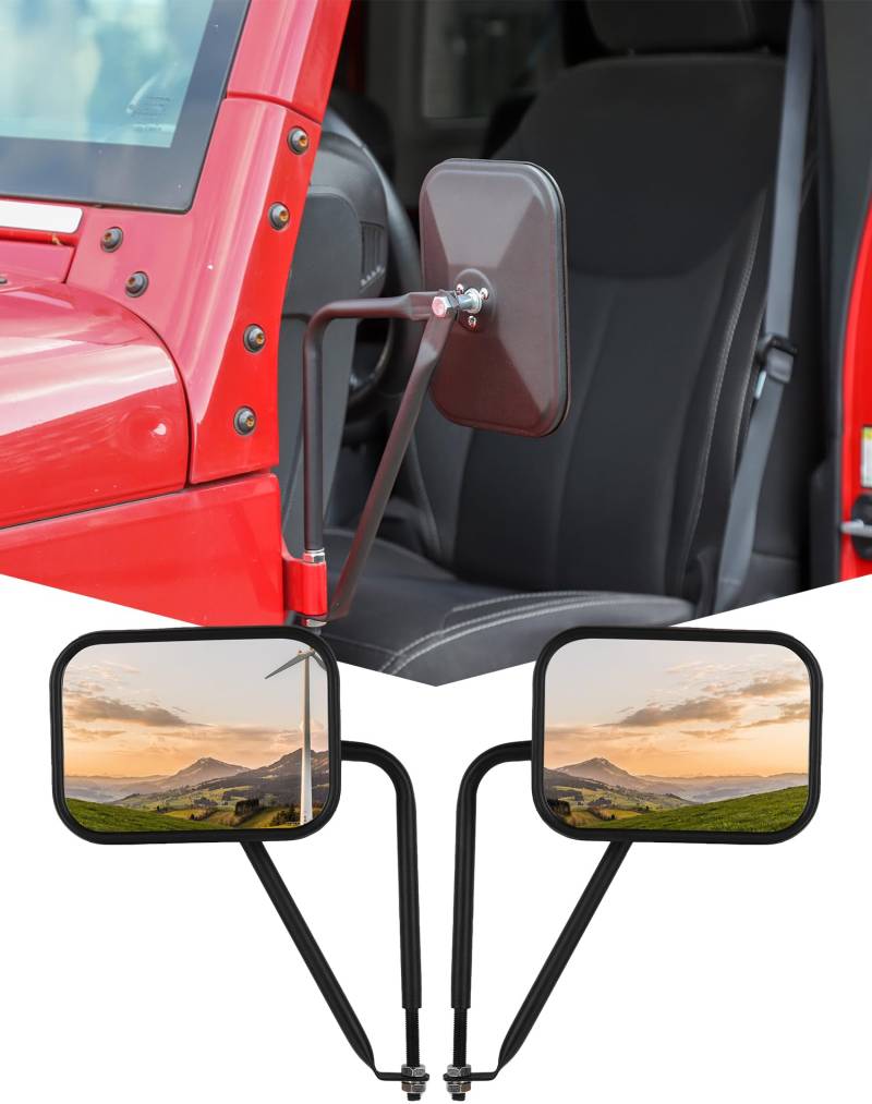 JeCar Seitenspiegel Quadratisch Türlos Rückspiegel Schnellverschluss für Jeep Wrangler CJ YJ TJ JK JL & Unlimited, Textured Black von JeCar