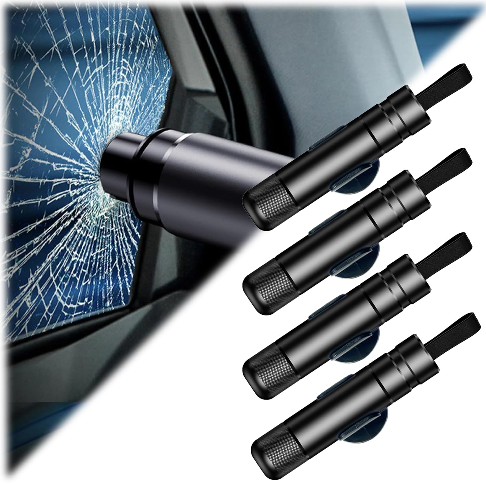 Safe Hammer, Safe Hammer Car Window Breaker, Multi-Functional Car Escape Tools Safehammer (4pcs-Black) von Jeeeun