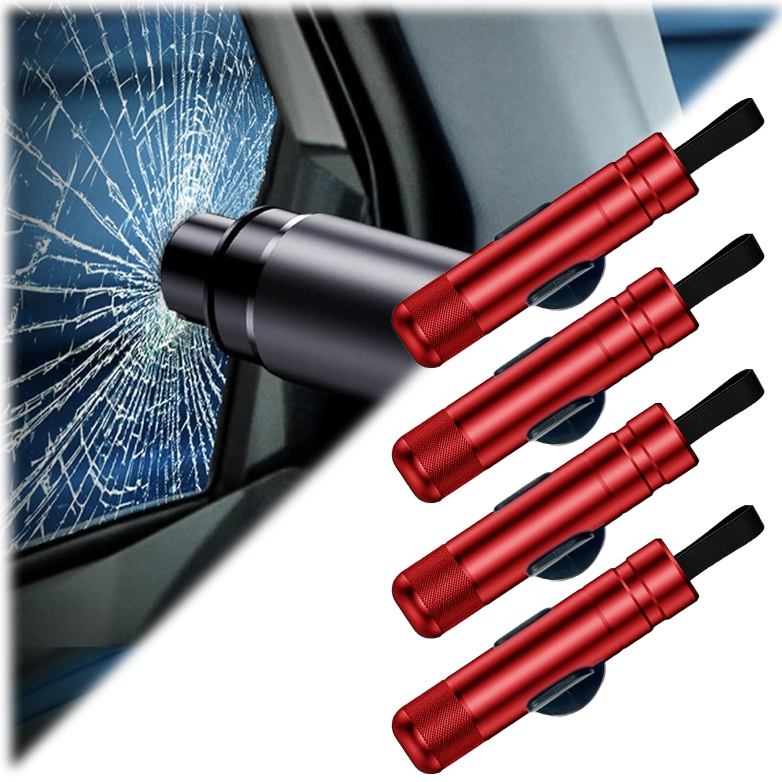 Safe Hammer, Safe Hammer Car Window Breaker, Multi-Functional Car Escape Tools Safehammer (4pcs-red) von Jeeeun