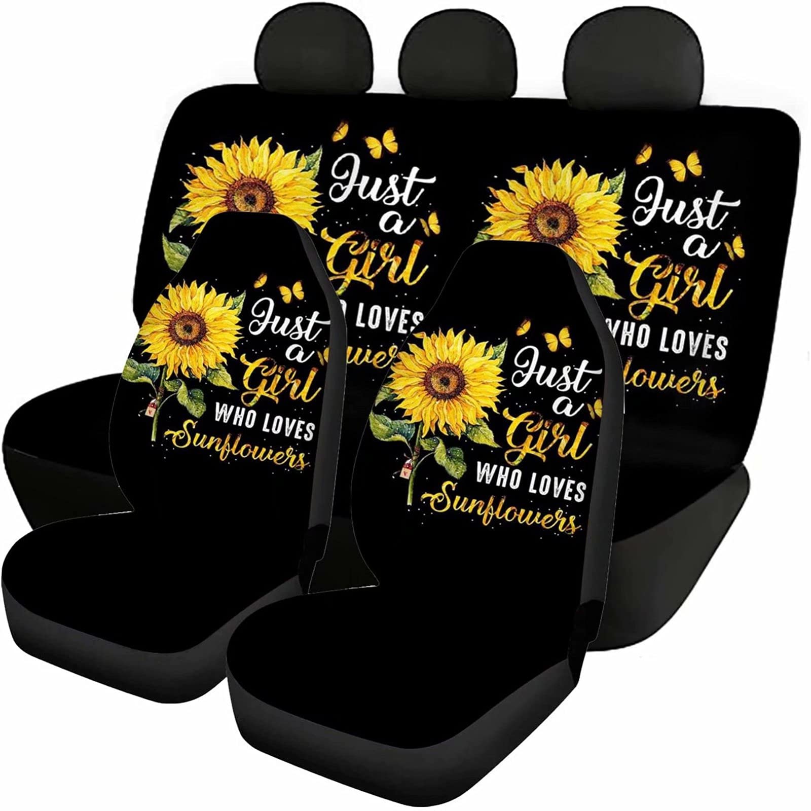 Jeiento Auto-Vordersitzbezüge, Blumenmuster, vollständiges Set von 4 Stück, Sunflower Loves Druck, Auto-Zubehör für Frauen von Jeiento