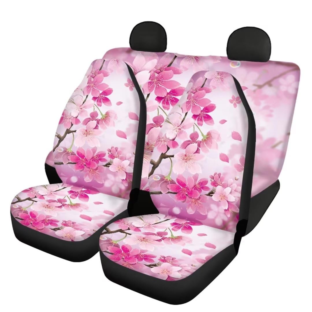 Jeiento Autositzbezüge, komplettes Set für Damen und Mädchen, rosa Kirschblüte, Vordersitz-Set und hintere geteilte Sitzbezüge, Fahrersitzbezug, einfach anzubringen und zu entfernen von Jeiento