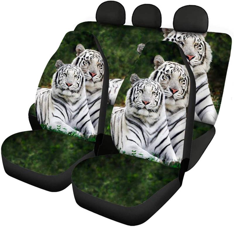 Jeiento Autositzbezüge Sitzschoner mit Tier-Tiger-Muster, rutschfeste Kissen für Autos, Vorder- und Schalensitzbezug für Autos, 4 Stück Universal passend von Jeiento