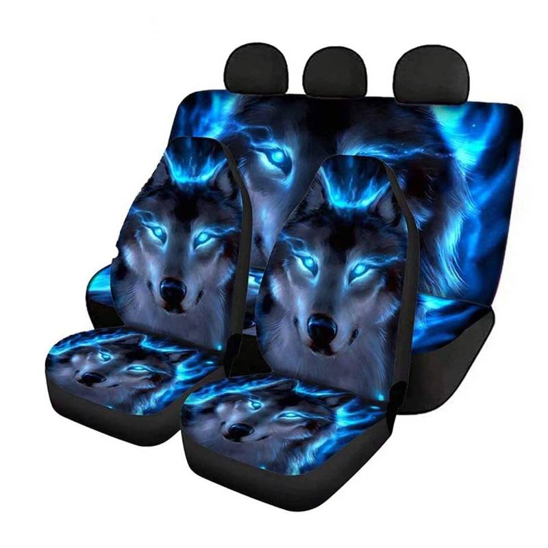 Jeiento Cool Wolf Pattern Car Seat Covers Full Set Bucket Seat Cover for SUV Truck Car Universal Fit Auto Interior Accessories Front Rear Car Seat Cover Split Bench von Jeiento