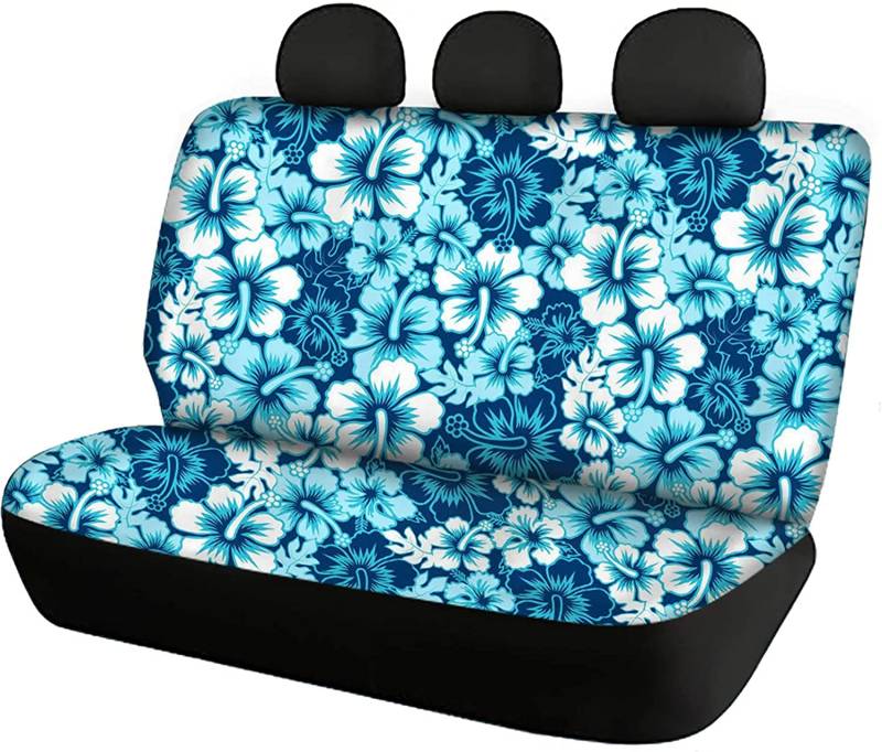 Jeiento Hawaii Blau Hibiskus Blumen Druck Sitzbezüge für Auto Rücksitzbank Sitzbezug 2 Stück Auto Innenraum Zubehör Fit für Autos SUV Limousine Vans von Jeiento