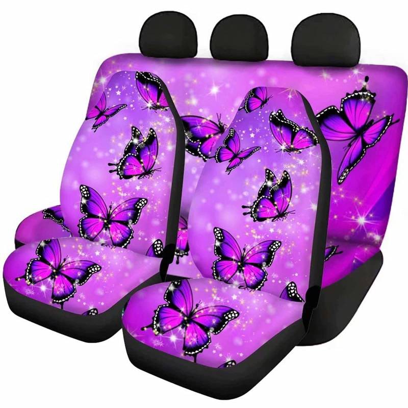 Jeiento Sitzbezug mit Schmetterlings-Druck, vorne und hinten, bequemer Sitzbezug, Stoff, elastischer Sitzbezug für Auto, dekorativ, Lila von Jeiento