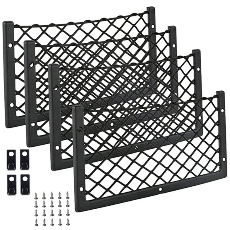 Auto NET, 4PCS -Auto -Netzpockt, 14 x 7 Zoll elastischer Kleiner Ladung, Ladungsnetz mit Schrauben für die Rückenlehre zur Sitzung von Jeorywoet