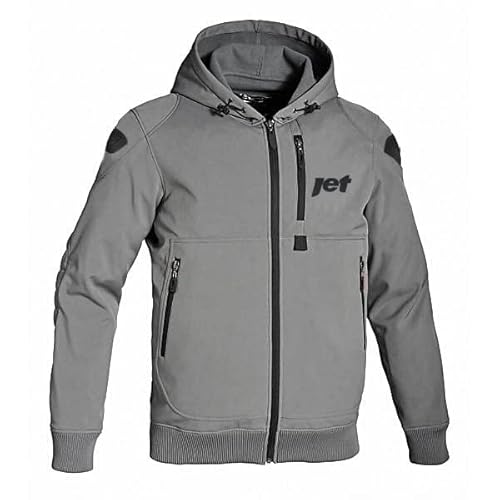 Jet Motorradjacke Sommer Hoodie Kapuzenpullover Mit Protektoren Soft Shell (M (EU 48-50), Grau) von Jet
