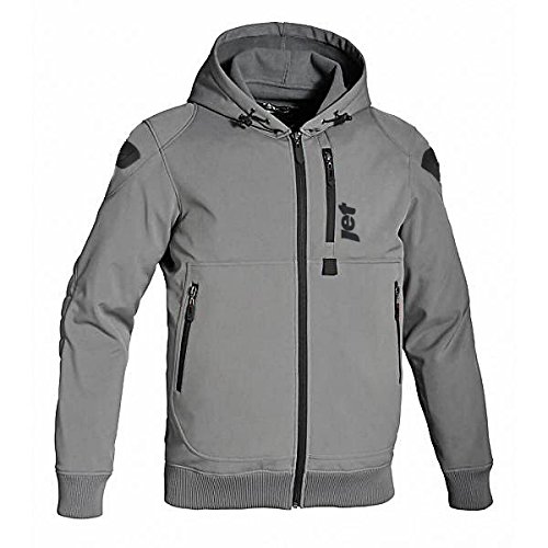 Jet Motorradjacke Sommer Hoodie Kapuzenpullover Mit Protektoren Soft Shell (XL (EU 52-54), Grau) von Jet