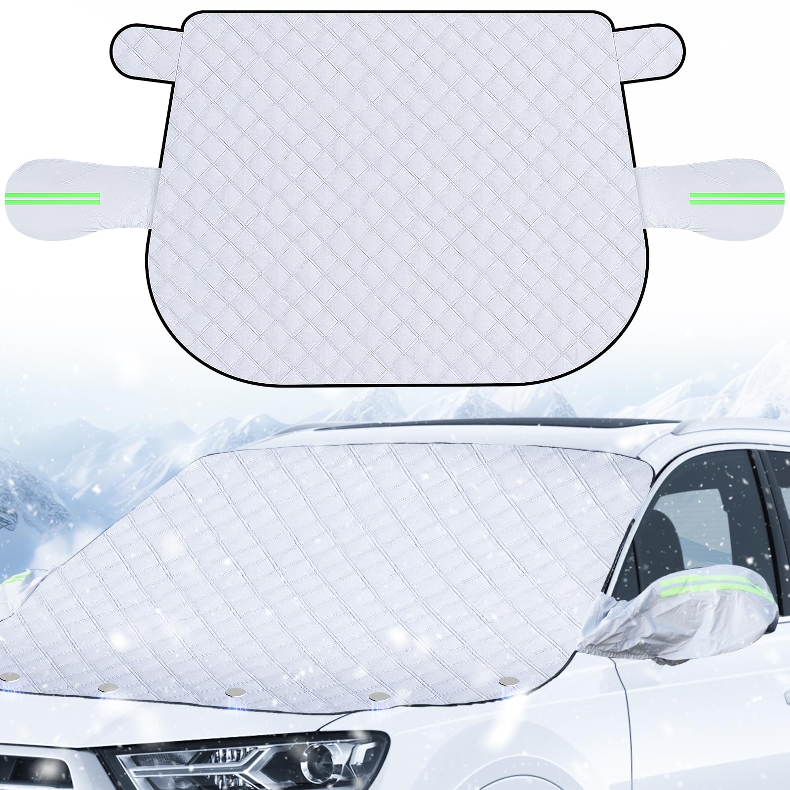 Frontscheibenabdeckung Winter, 157×126 cm Scheibenabdeckung Auto Winter, Ultra-Dick Windschutzscheibenabdeckung mit Magneten & Spiegelabdeckungen für gegen Sonne, Frost, Schnee, EIS für Auto/SUVS von Jewan