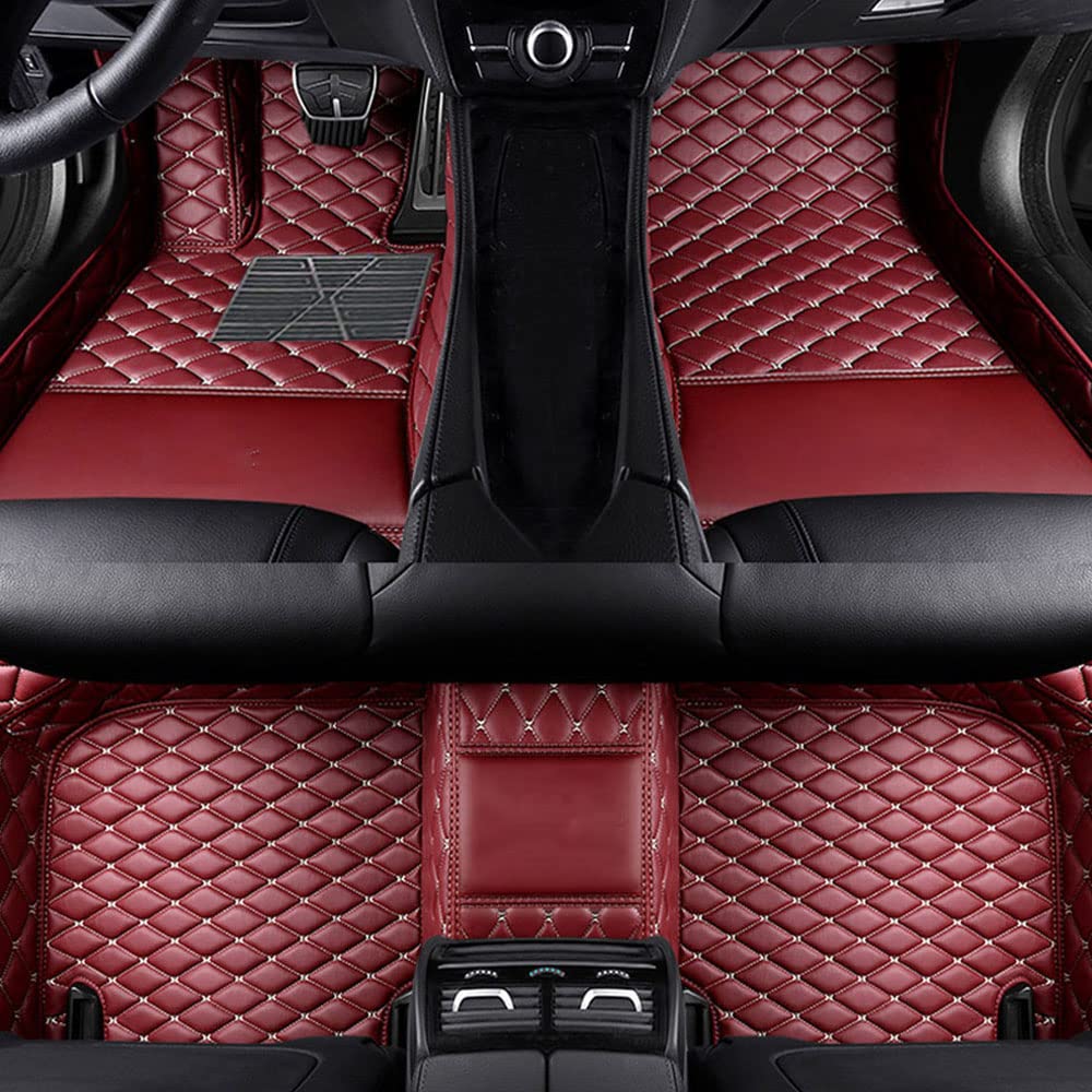 Benutzerdefinierte Auto Fußmatten Anpassbare 95% Auto Modell PU Leder voller bedeckter Schutz Advanced Performance Liners,Burgunderrot von Jialuode