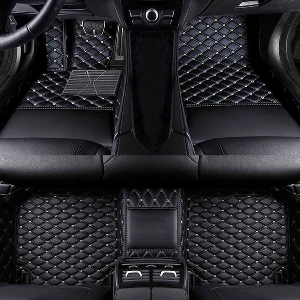 Benutzerdefinierte Auto Fußmatten Anpassbare 95% Auto Modell PU Leder voller bedeckter Schutz Advanced Performance Liners,Schwarz-beige von Jialuode